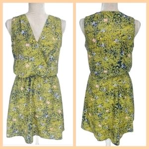 bar III Floral Mini Dress V-neck Elastic Waist Sleeveless Women's Small Yellow